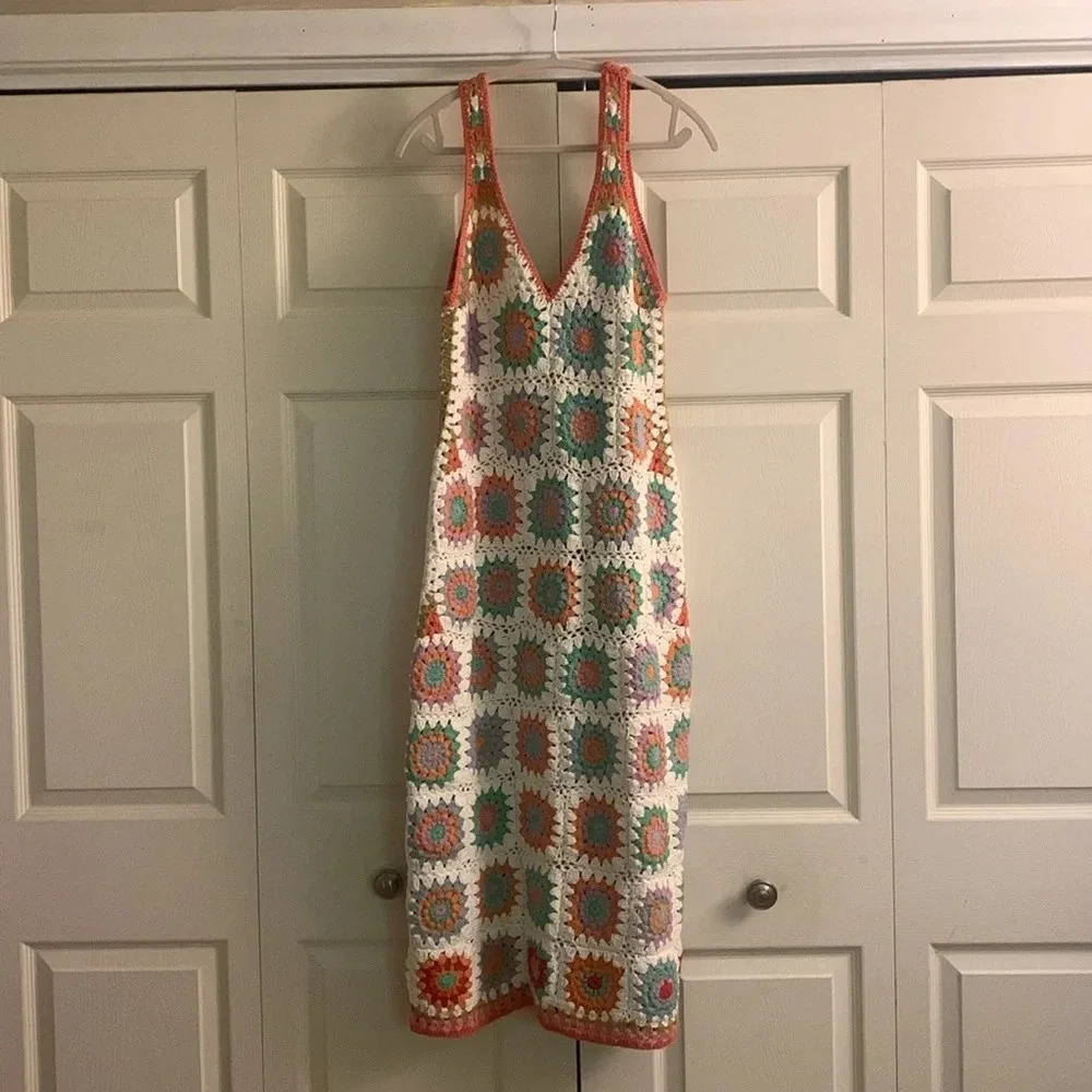 ALEMAIS crochet granny square sleeveless midi dress size 8